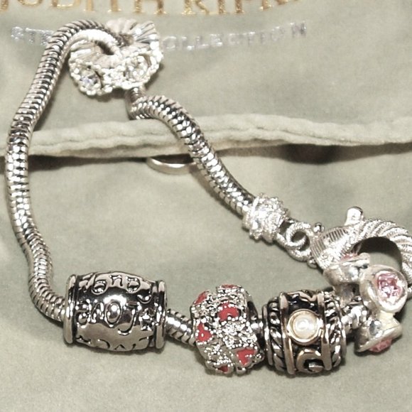 Judith Ripka Sterling Collection Multi Charm Bracelet with 5 Charms /Troll Beads - Picture 4 of 5